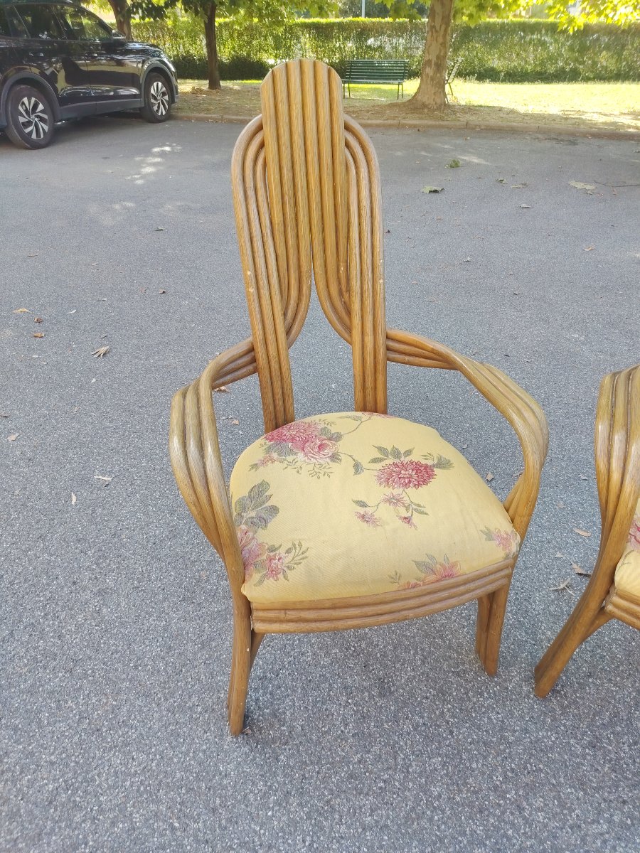 Paire de fauteuils  années 70 au design italien, en bambou cintré   -photo-3