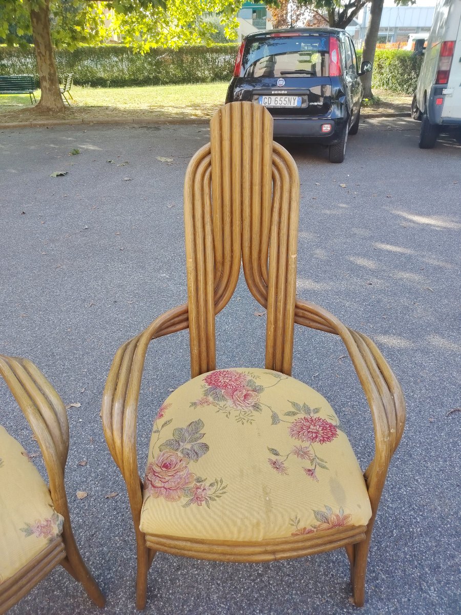 Paire de fauteuils  années 70 au design italien, en bambou cintré   -photo-4