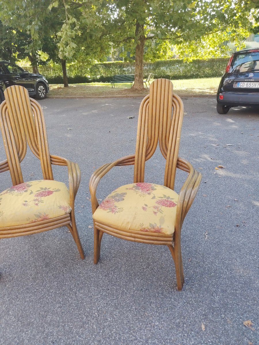 Paire de fauteuils  années 70 au design italien, en bambou cintré   -photo-5