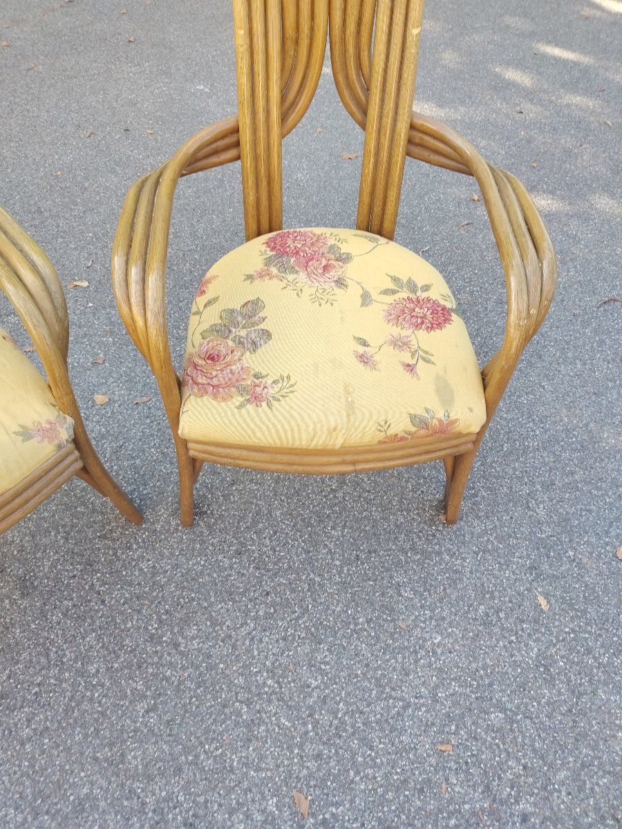Paire de fauteuils  années 70 au design italien, en bambou cintré   -photo-6