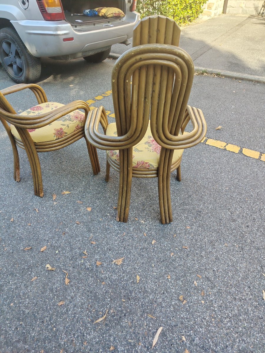 Paire de fauteuils  années 70 au design italien, en bambou cintré   -photo-7