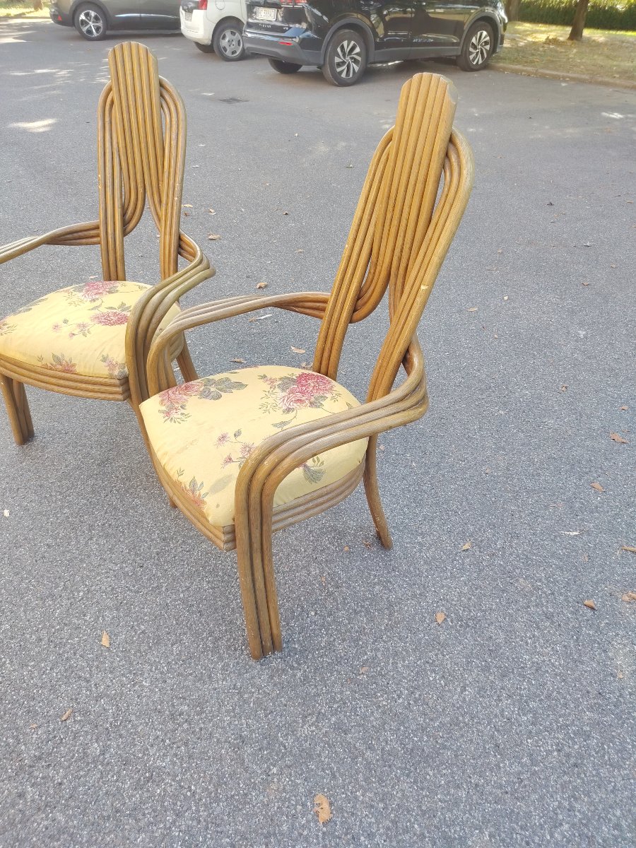 Paire de fauteuils  années 70 au design italien, en bambou cintré   -photo-8