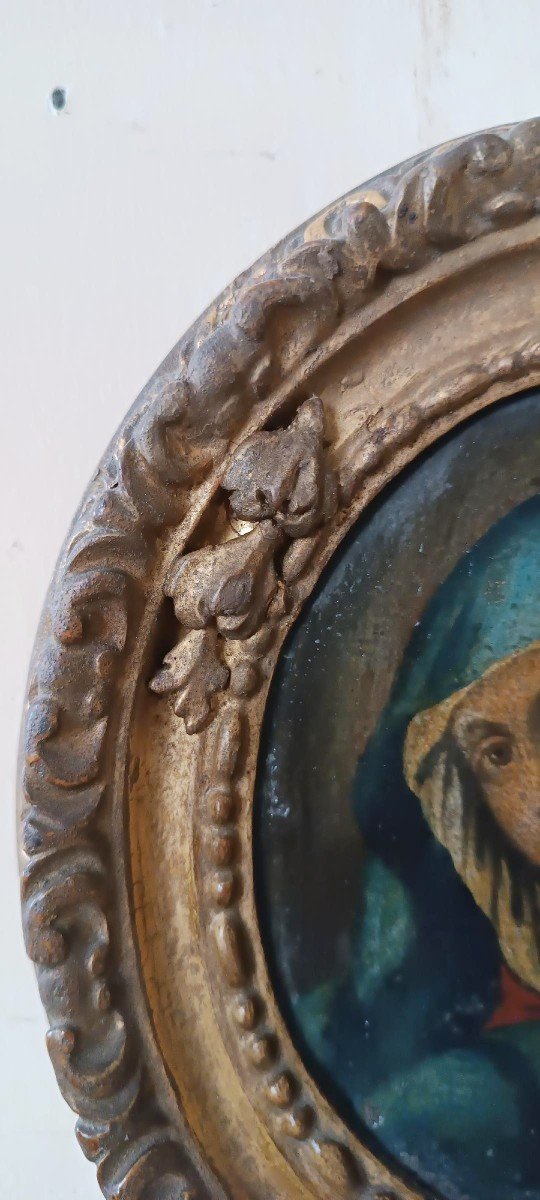 Antique Oval Painting In An Antique Frame, Depicting The Face Of The Madonna-photo-4