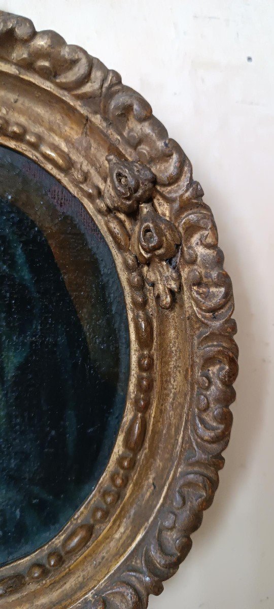 Antique Oval Painting In An Antique Frame, Depicting The Face Of The Madonna-photo-5