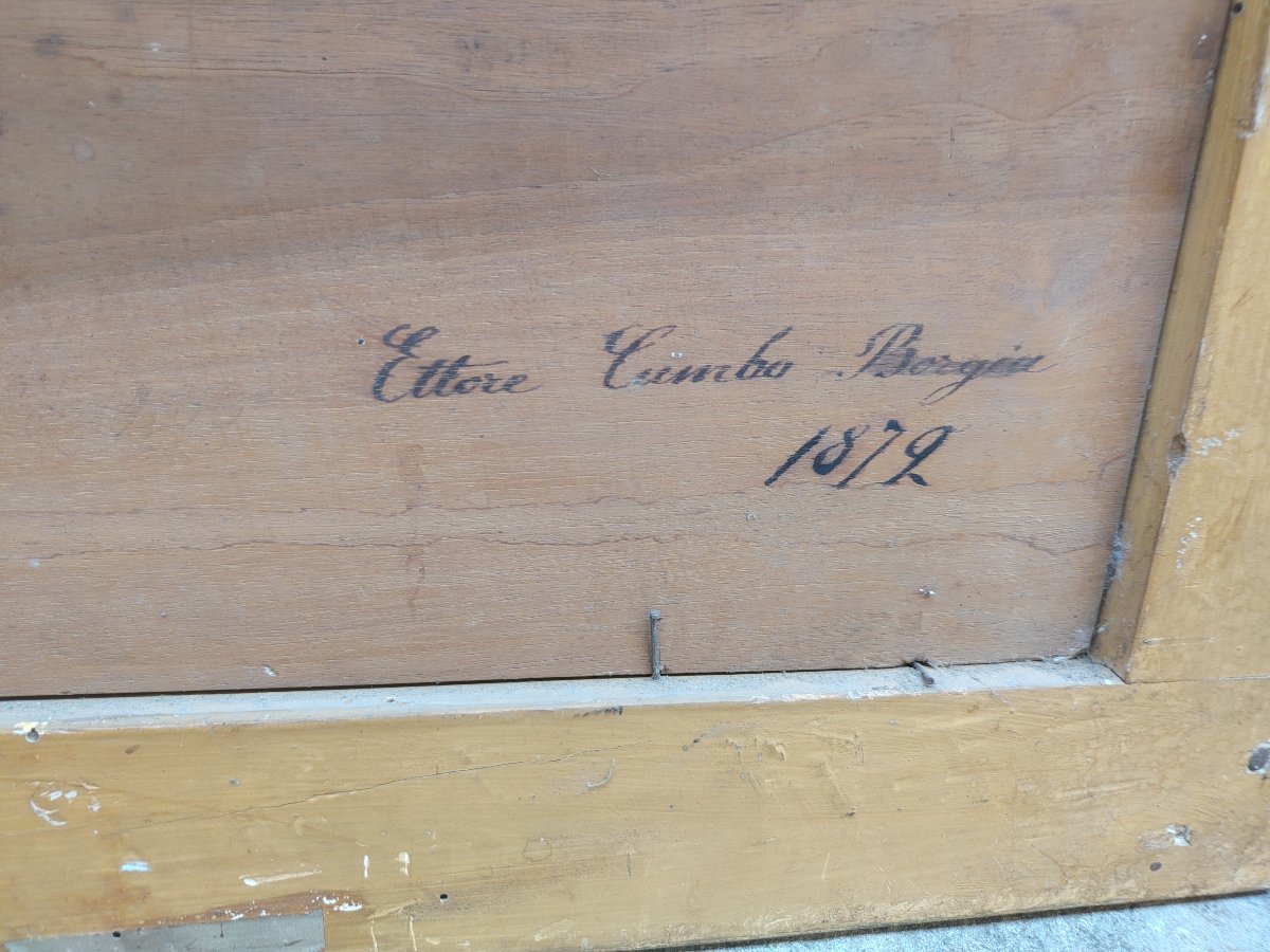 Peinture à l'huile sur bois Ettore Cumbo Borgia 1872-photo-2