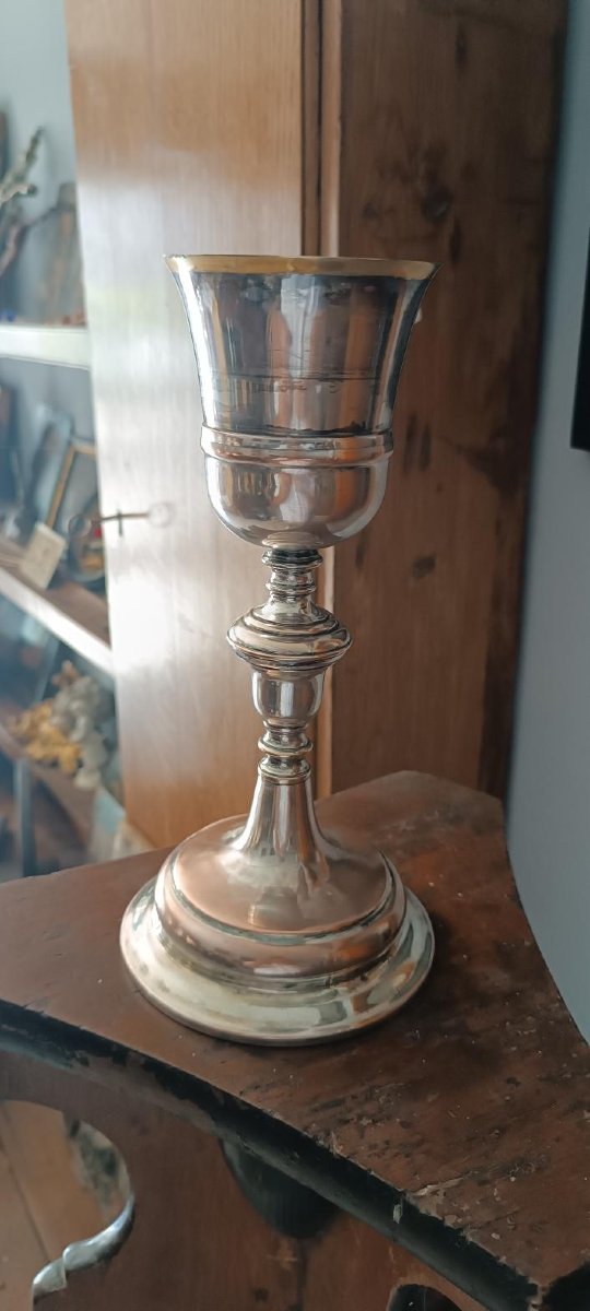 Calice ancien en cuivre et laiton argenté-photo-2
