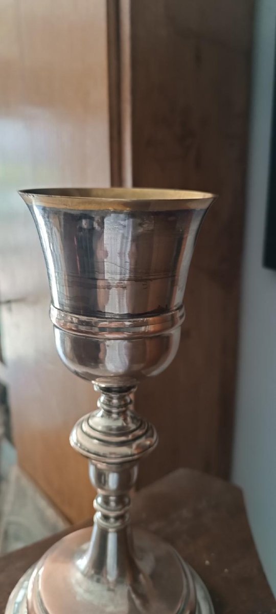Calice ancien en cuivre et laiton argenté-photo-4
