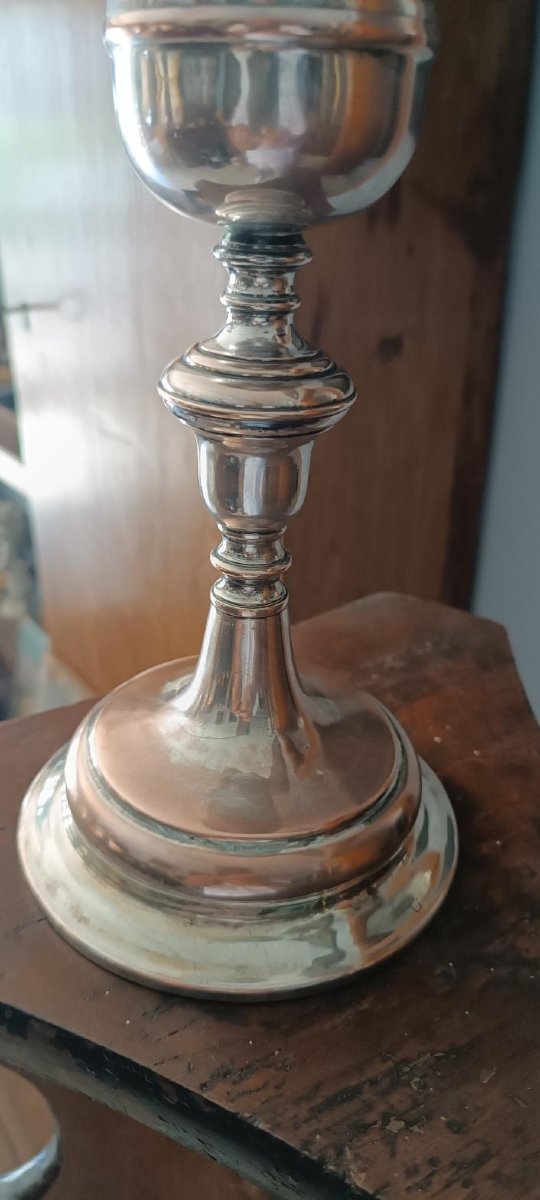 Calice ancien en cuivre et laiton argenté-photo-1