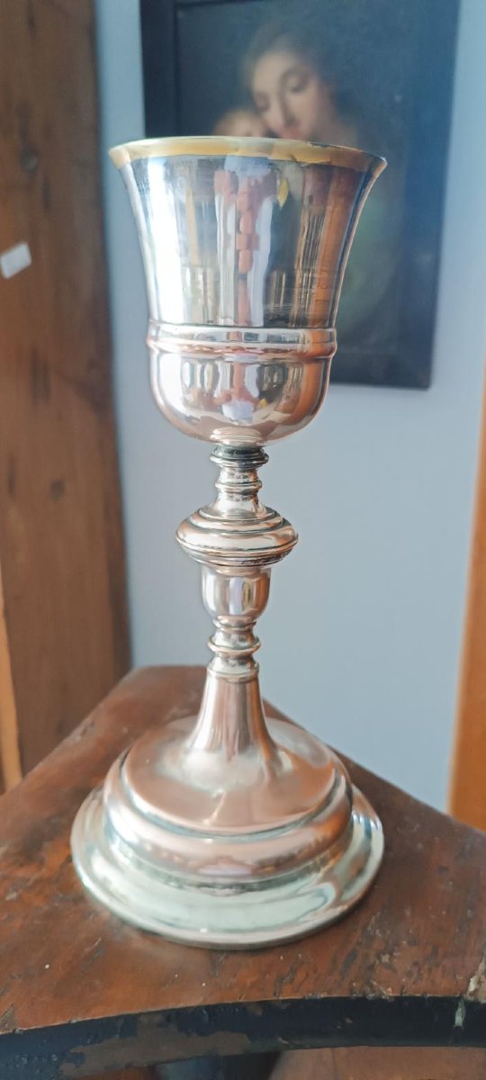 Calice ancien en cuivre et laiton argenté-photo-2