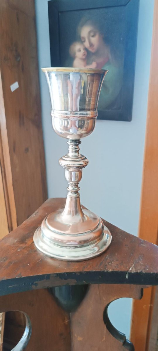 Calice ancien en cuivre et laiton argenté-photo-3