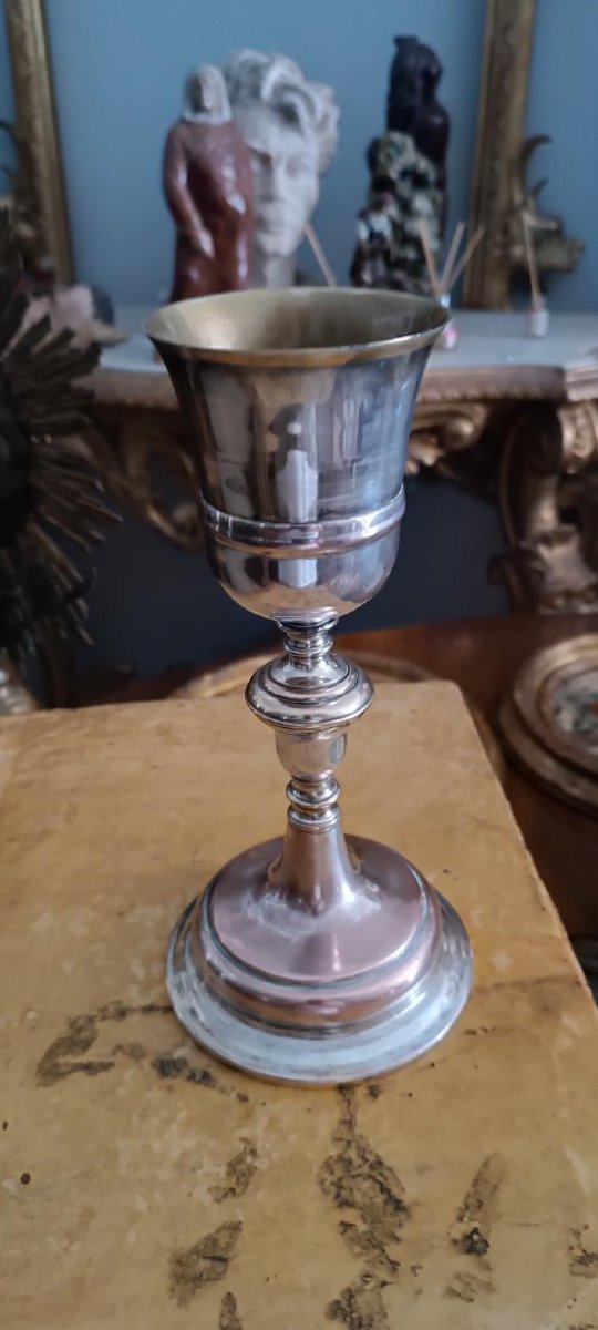 Calice ancien en cuivre et laiton argenté-photo-4