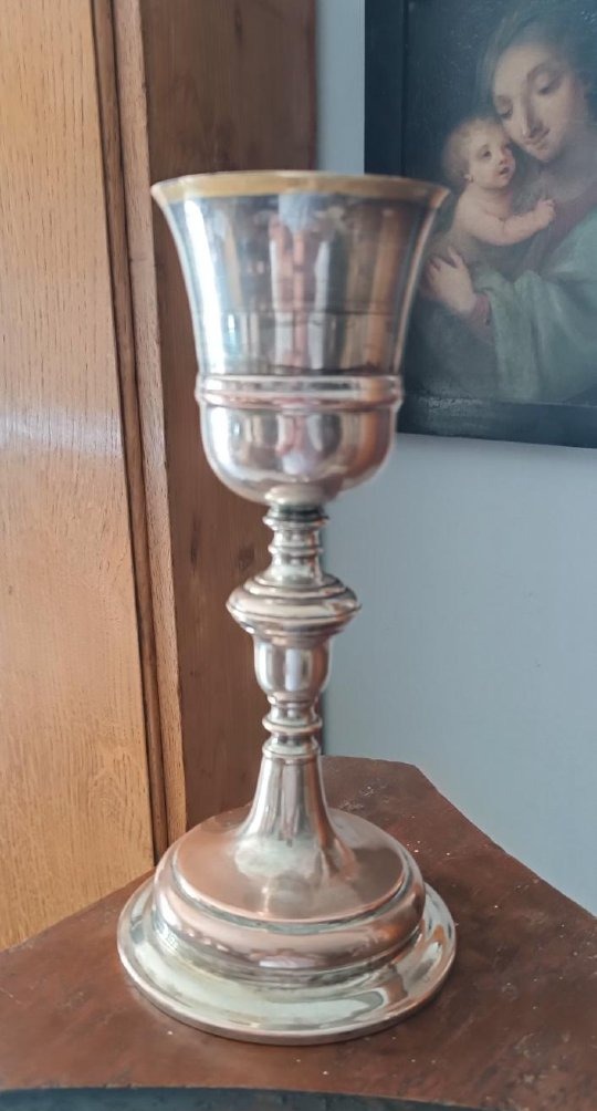 Calice ancien en cuivre et laiton argenté