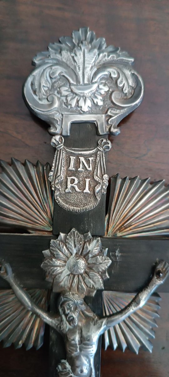Antique Crucifix And Holy Water Font, Silver, 19th Century, Naples-photo-4