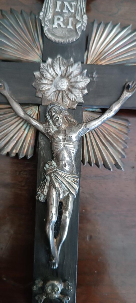 Crucifix ancien, bénitier en argent, Naples, XIXe siècle-photo-3