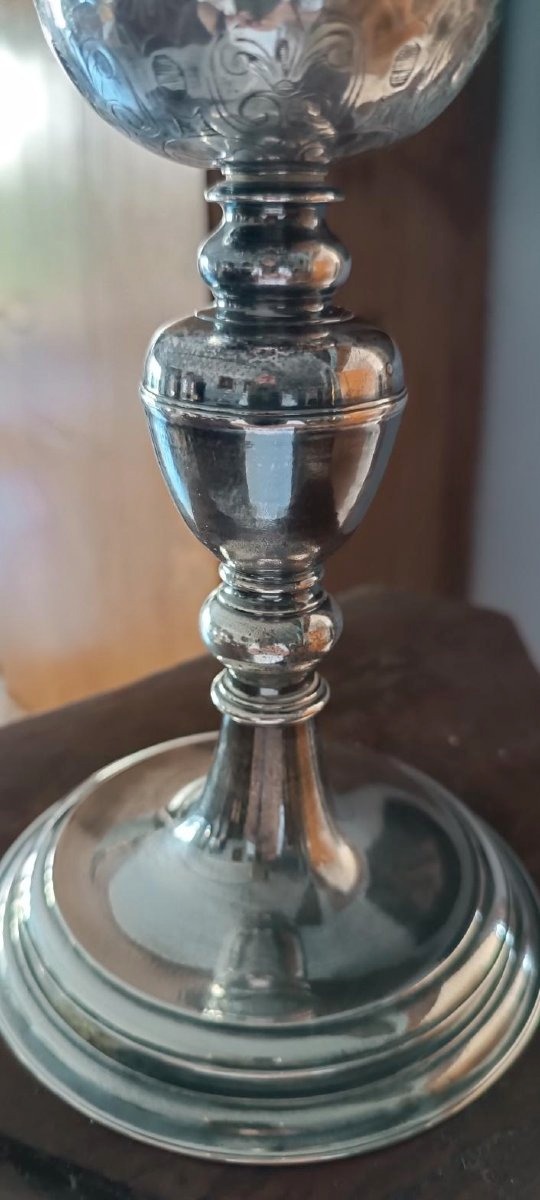 Antique Communion Chalice, Made Of Silver-plated Bronze, With A Silver Base-photo-1