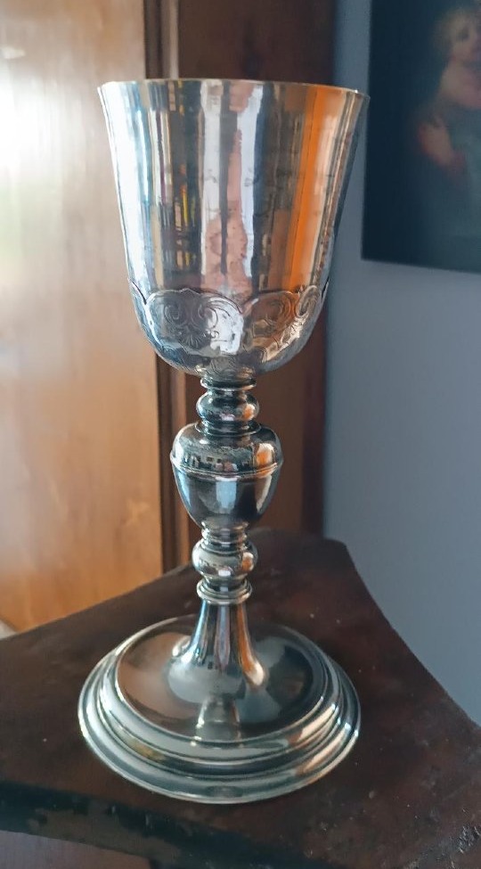 Antique Communion Chalice, Made Of Silver-plated Bronze, With A Silver Base