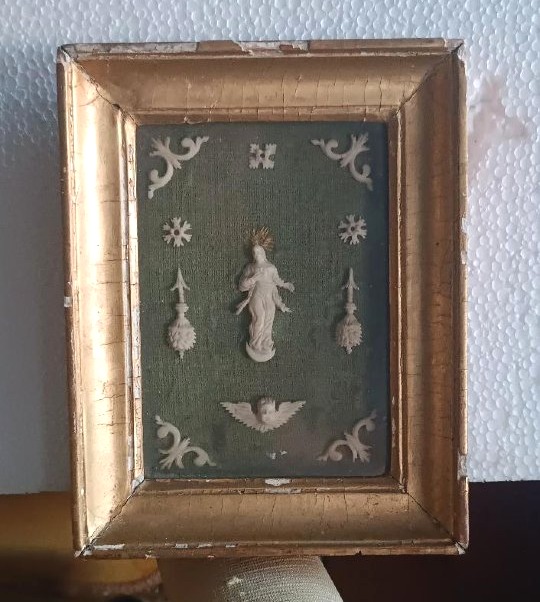Devotional Picture With An Antique Gilded Frame And Bone Inlays-photo-2