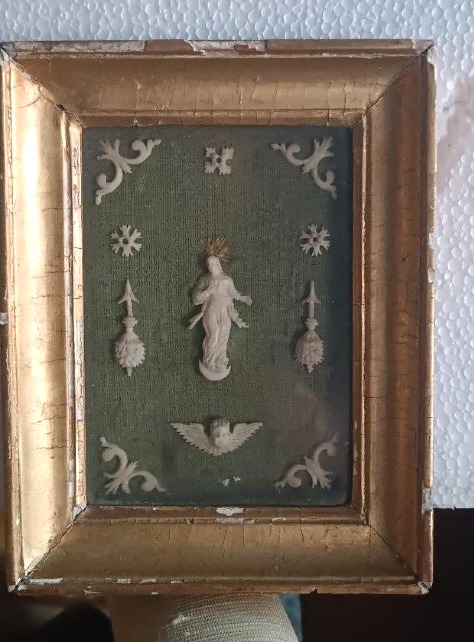 Devotional Picture With An Antique Gilded Frame And Bone Inlays