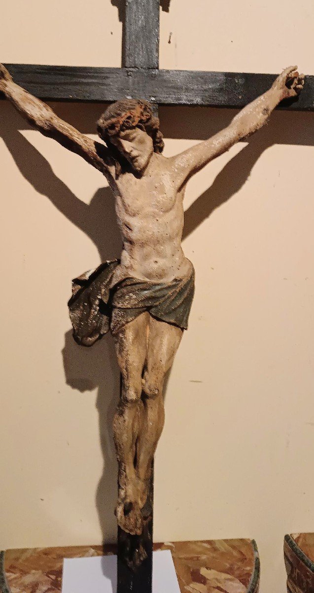 Large Antique Polychrome Wooden Statue Of Christ From The Late 17th Century --photo-3