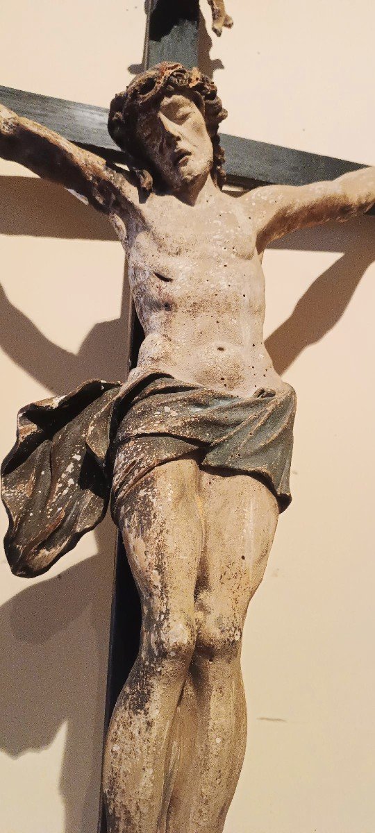Large Antique Polychrome Wooden Statue Of Christ From The Late 17th Century --photo-3