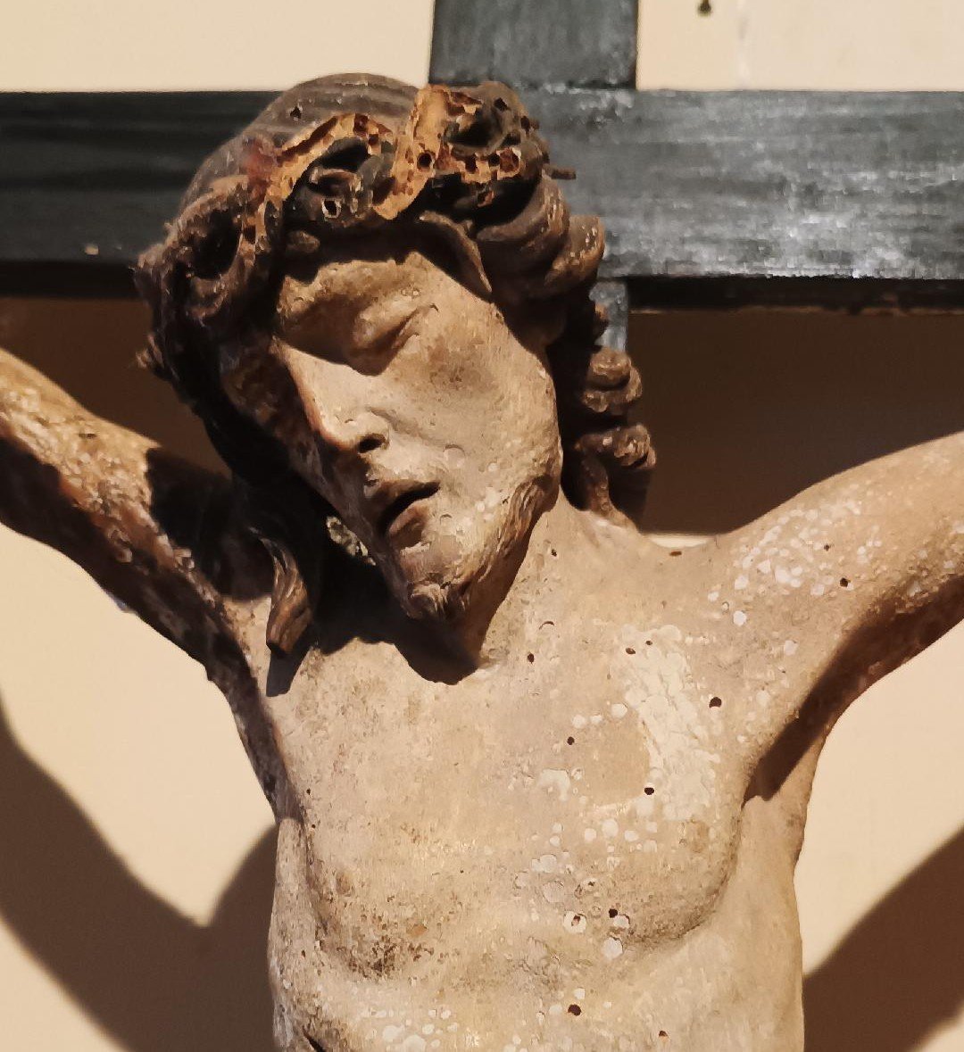 Large Antique Polychrome Wooden Statue Of Christ From The Late 17th Century --photo-4