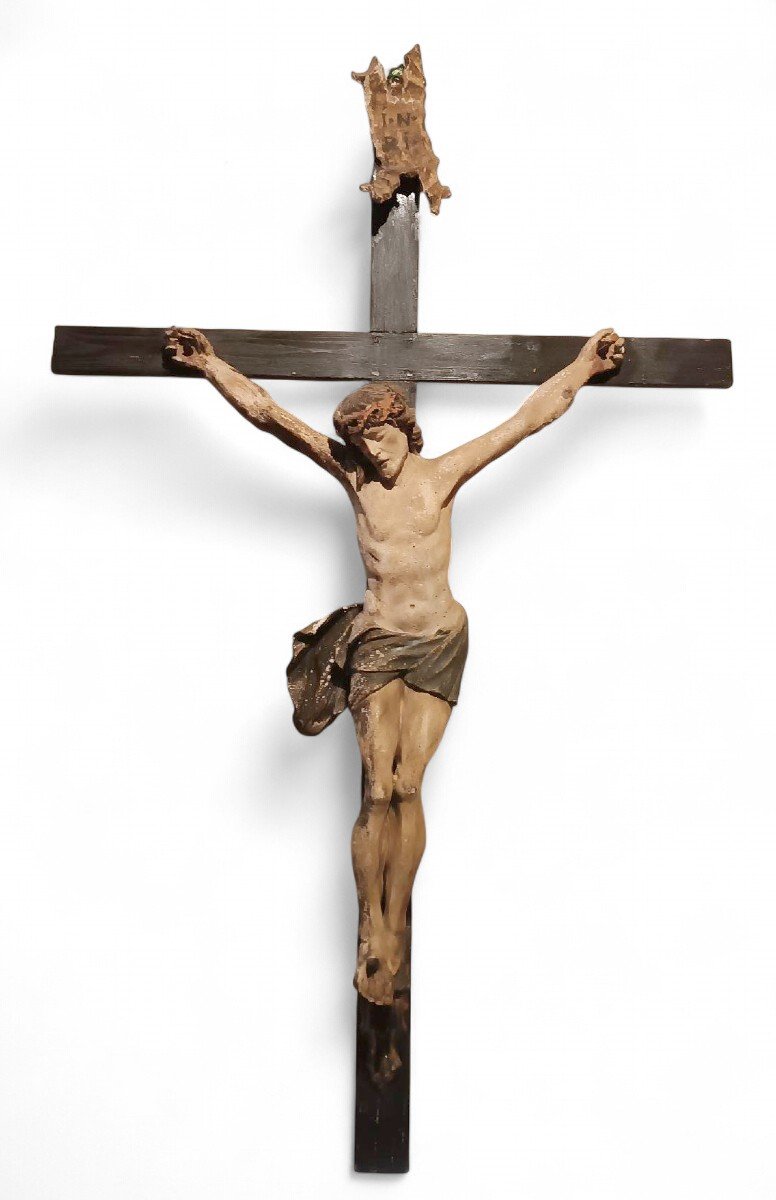 Large Antique Polychrome Wooden Statue Of Christ From The Late 17th Century -