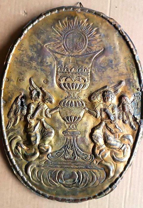 Antique Tabernacle Door—baroque-style Gilded Copper Repoussé-photo-2