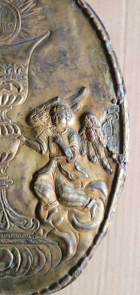 Antique Tabernacle Door—baroque-style Gilded Copper Repoussé-photo-1