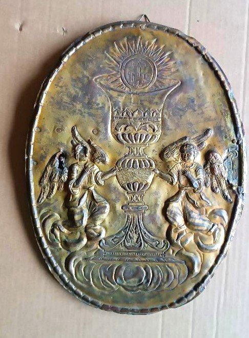 Antique Tabernacle Door—baroque-style Gilded Copper Repoussé