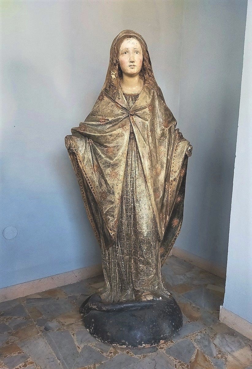Grande Sculpture En Terre Cuite Représentant La Madone Rome XVIIème Siècle H.140 CM-photo-2