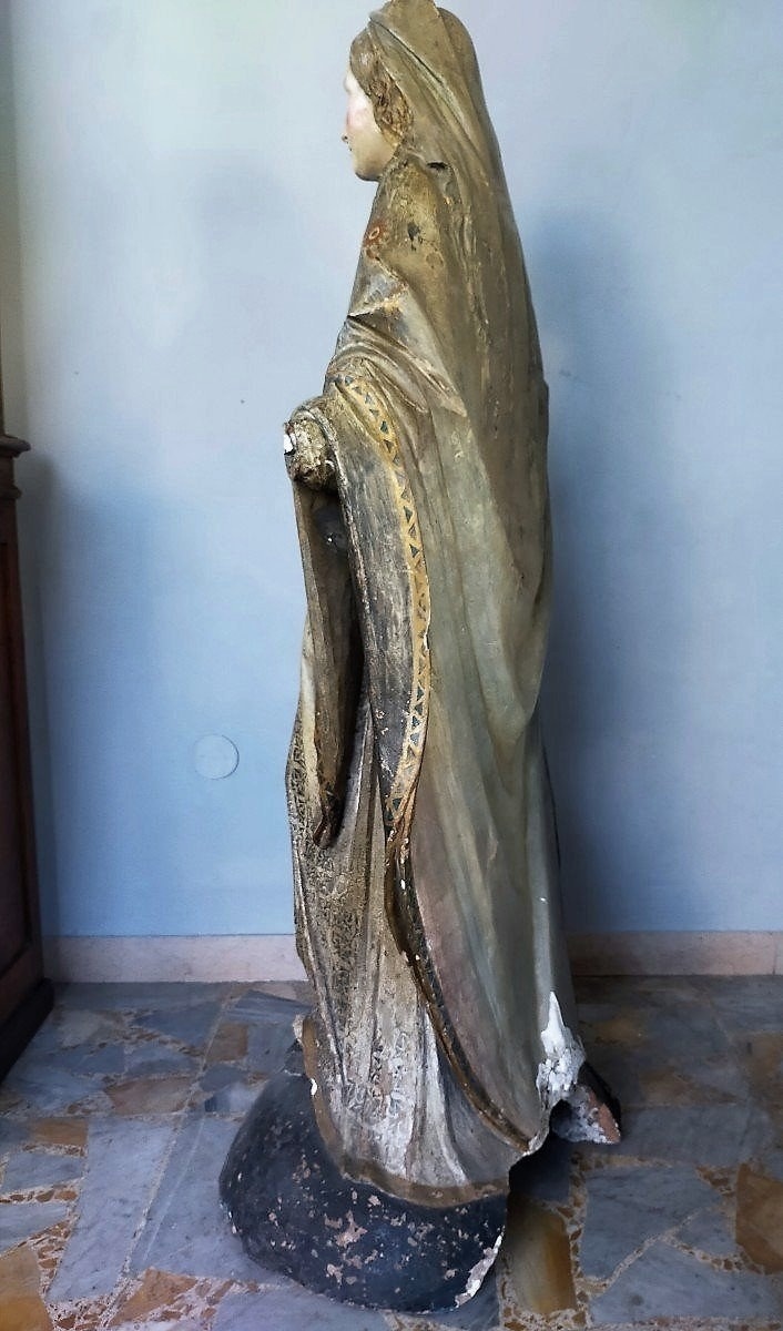 Grande Sculpture En Terre Cuite Représentant La Madone Rome XVIIème Siècle H.140 CM-photo-3