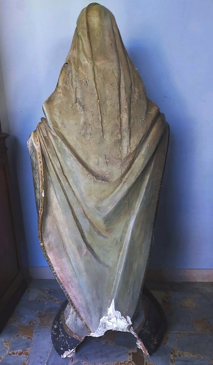 Grande Sculpture En Terre Cuite Représentant La Madone Rome XVIIème Siècle H.140 CM-photo-1