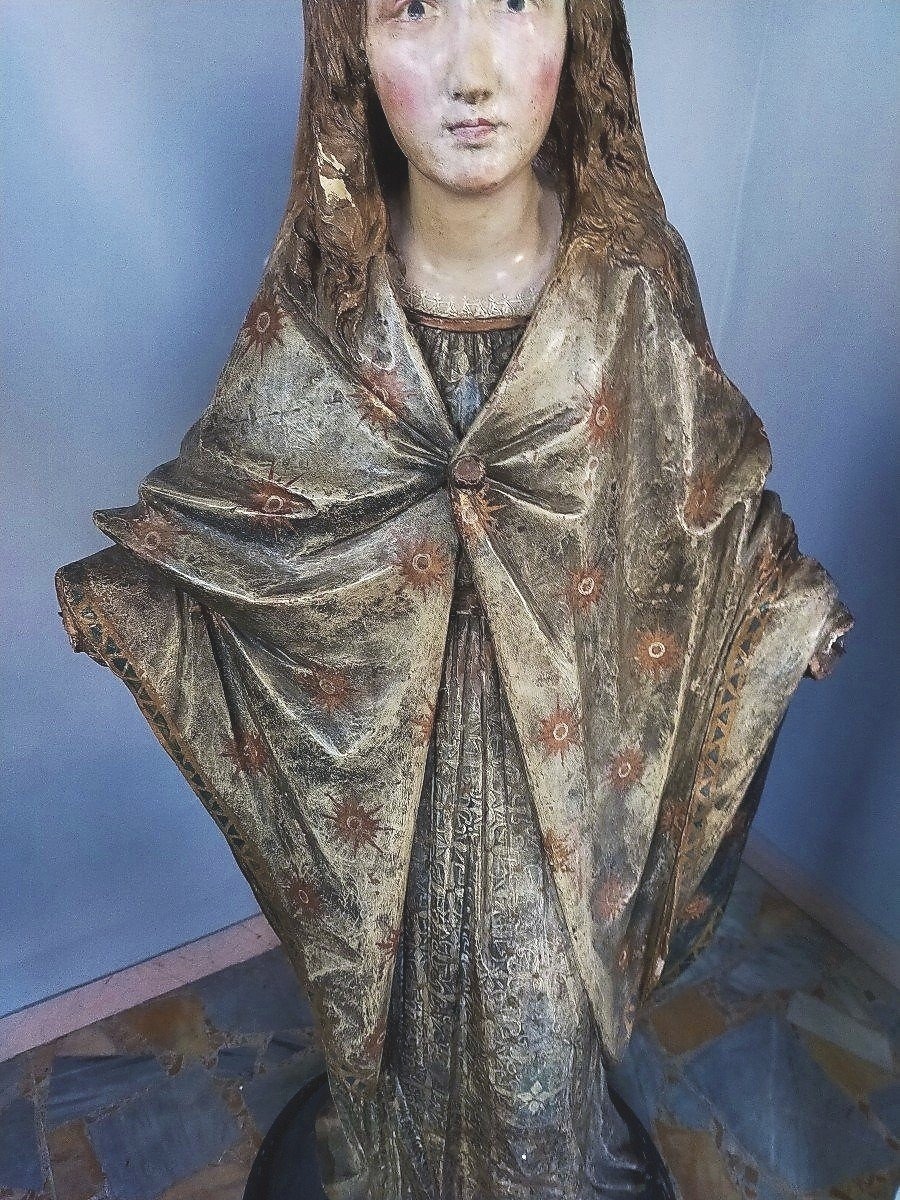 Grande Sculpture En Terre Cuite Représentant La Madone Rome XVIIème Siècle H.140 CM-photo-3