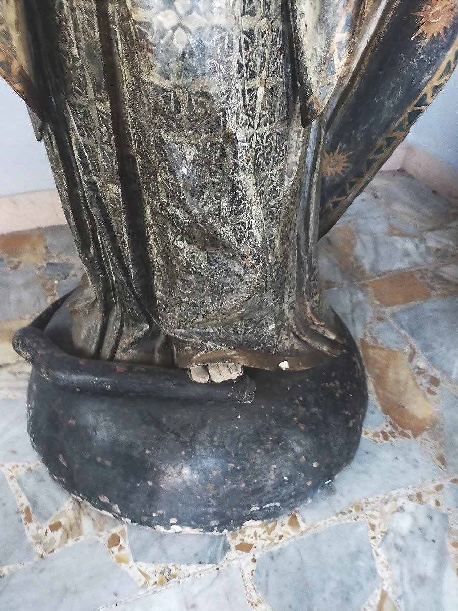 Grande Sculpture En Terre Cuite Représentant La Madone Rome XVIIème Siècle H.140 CM-photo-4
