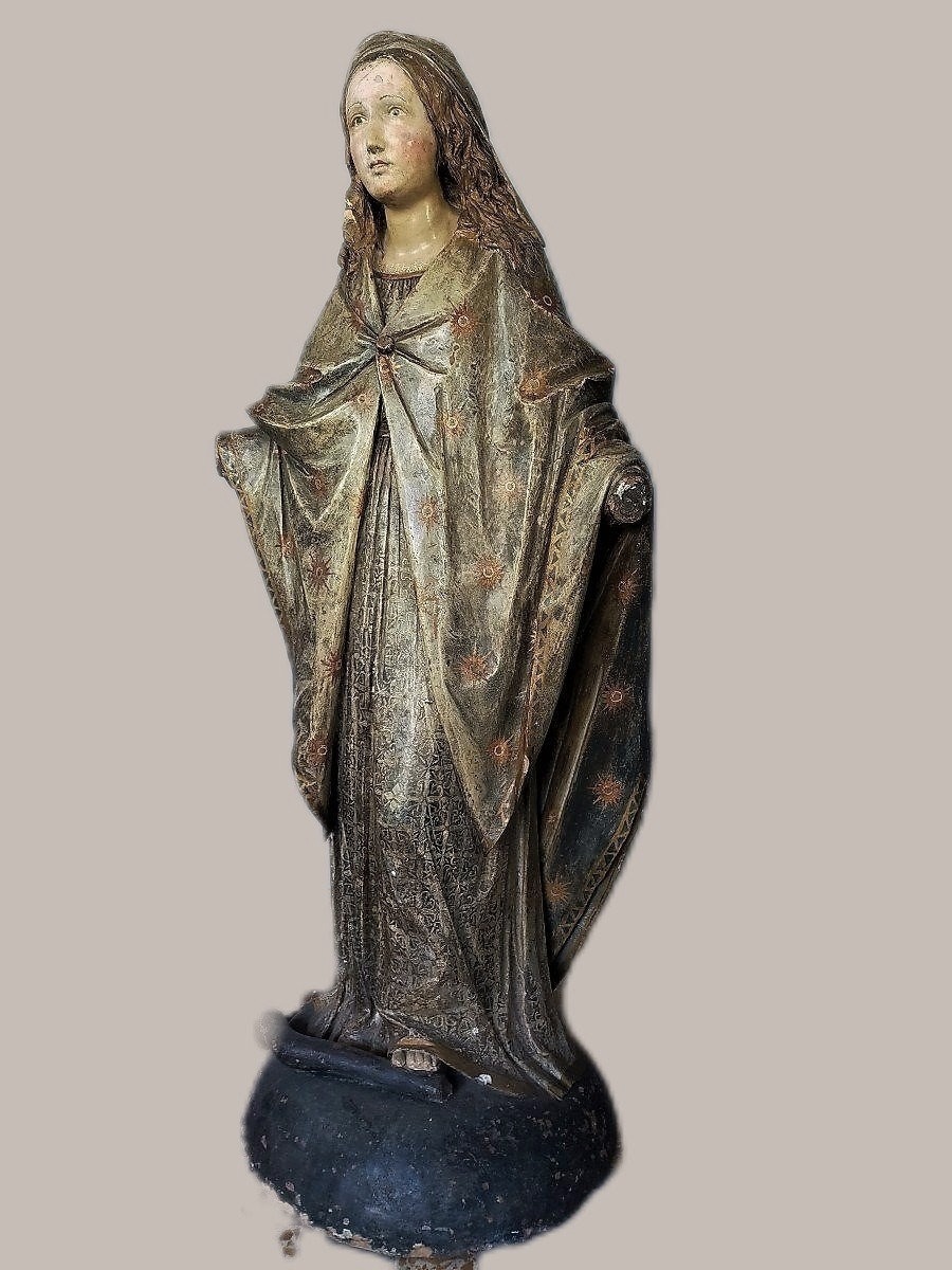 Grande Sculpture En Terre Cuite Représentant La Madone Rome XVIIème Siècle H.140 CM-photo-6