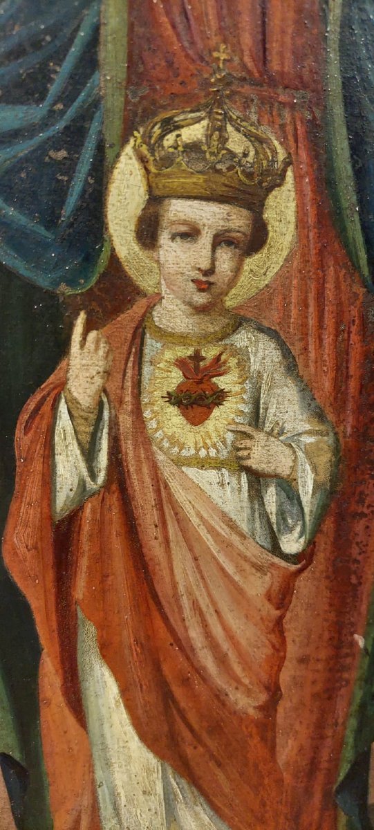 TABLEAU SUR TOILE MADONE À L'ENFANT CADRE DORÉ ORIGINAL XIXème SIÈCLE-photo-3