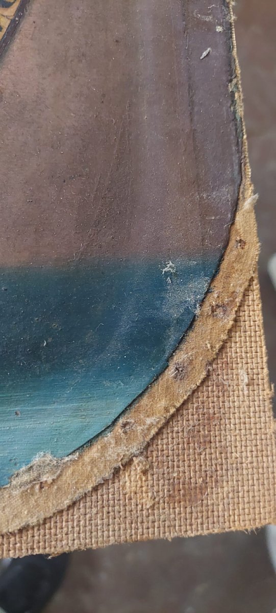 TABLEAU SUR TOILE MADONE À L'ENFANT CADRE DORÉ ORIGINAL XIXème SIÈCLE-photo-1