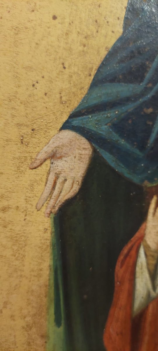 TABLEAU SUR TOILE MADONE À L'ENFANT CADRE DORÉ ORIGINAL XIXème SIÈCLE-photo-3