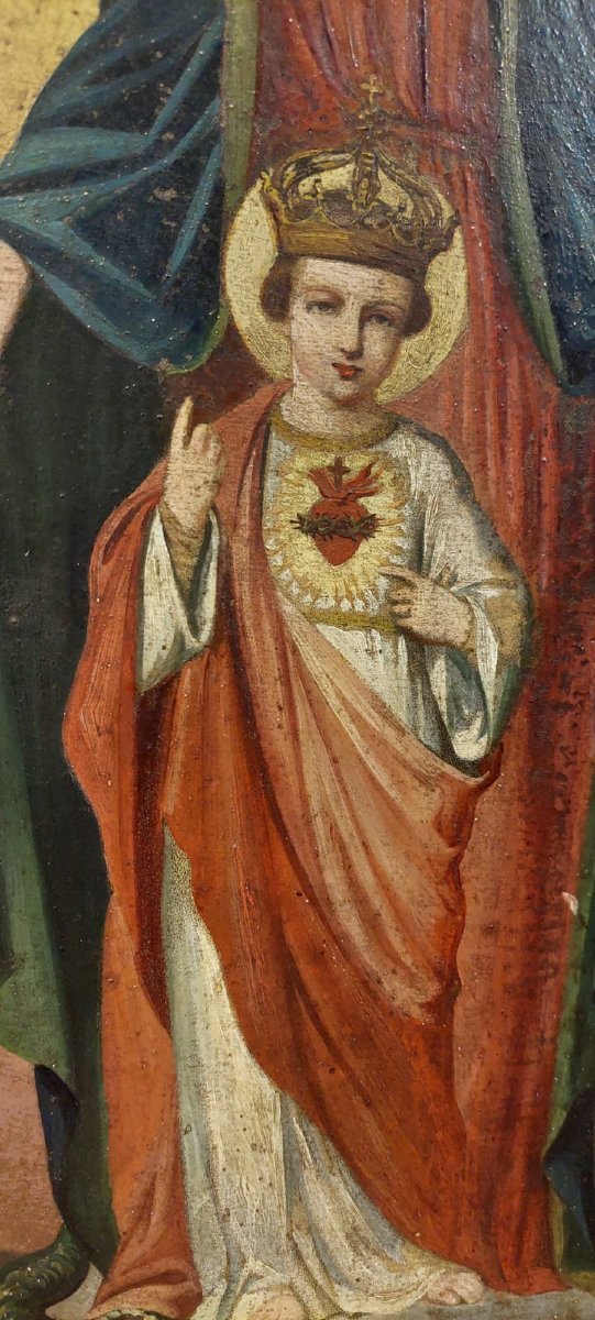 TABLEAU SUR TOILE MADONE À L'ENFANT CADRE DORÉ ORIGINAL XIXème SIÈCLE-photo-4
