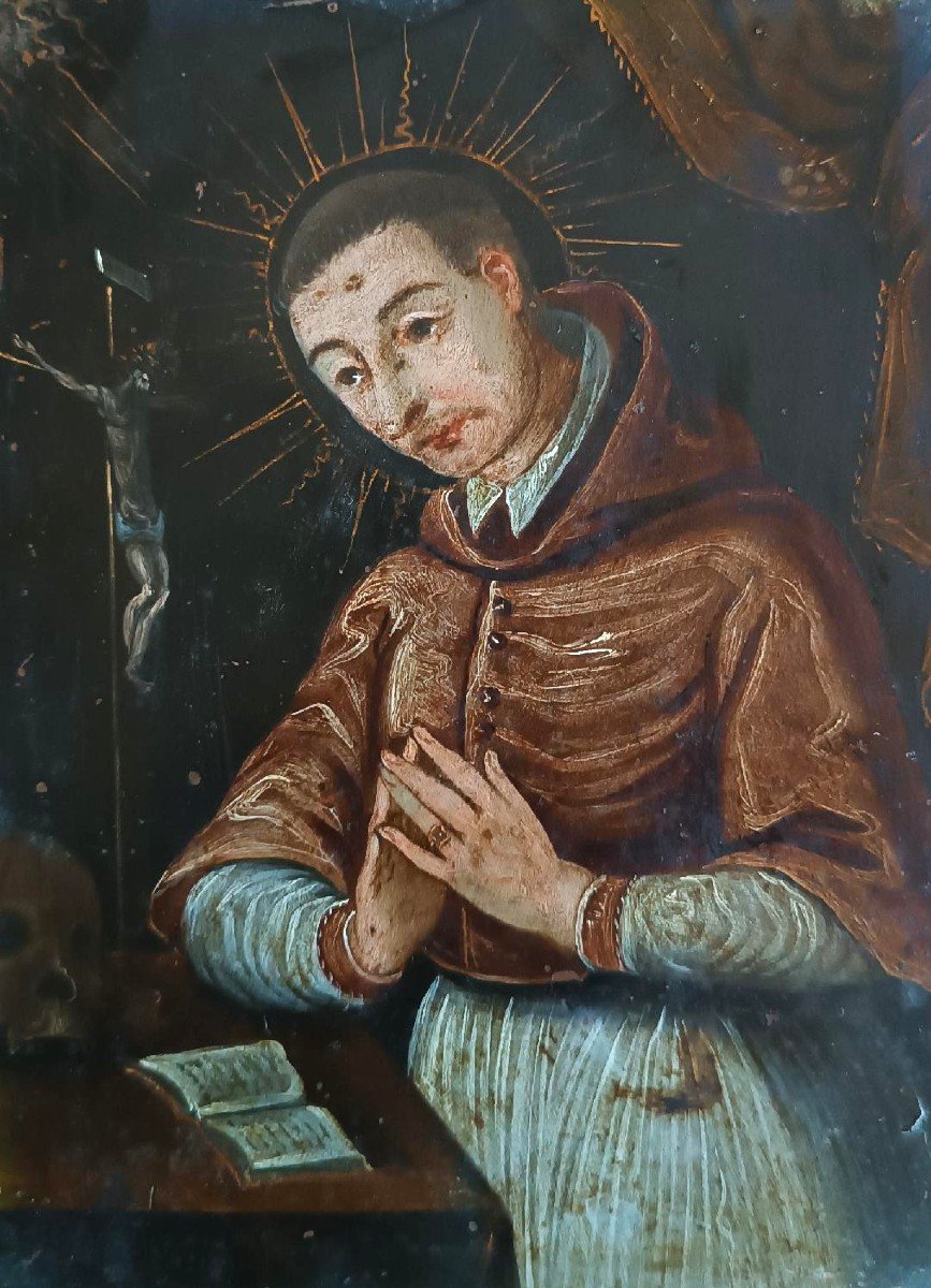 Antique Painting On Copper—st. Charles Borromeo—17th-century Italian School-photo-3