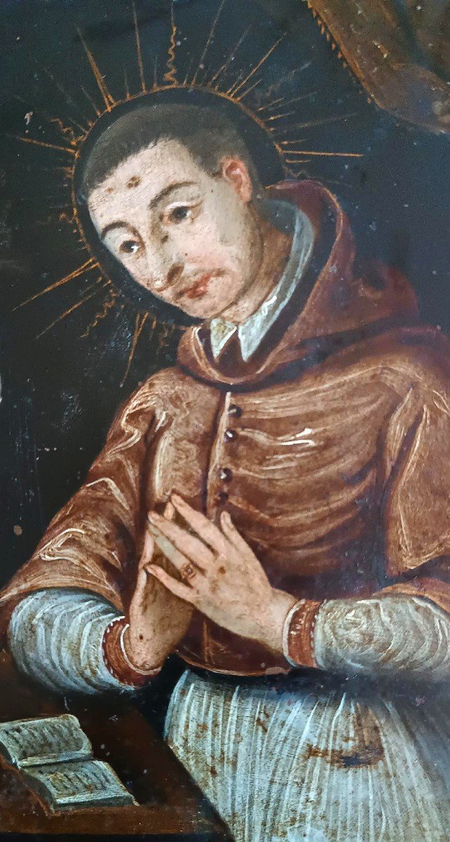 Antique Painting On Copper—st. Charles Borromeo—17th-century Italian School-photo-4