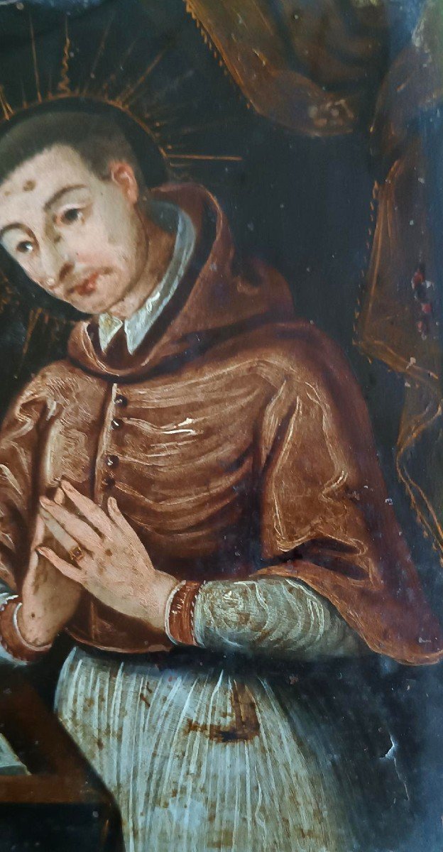 Antique Painting On Copper—st. Charles Borromeo—17th-century Italian School-photo-3
