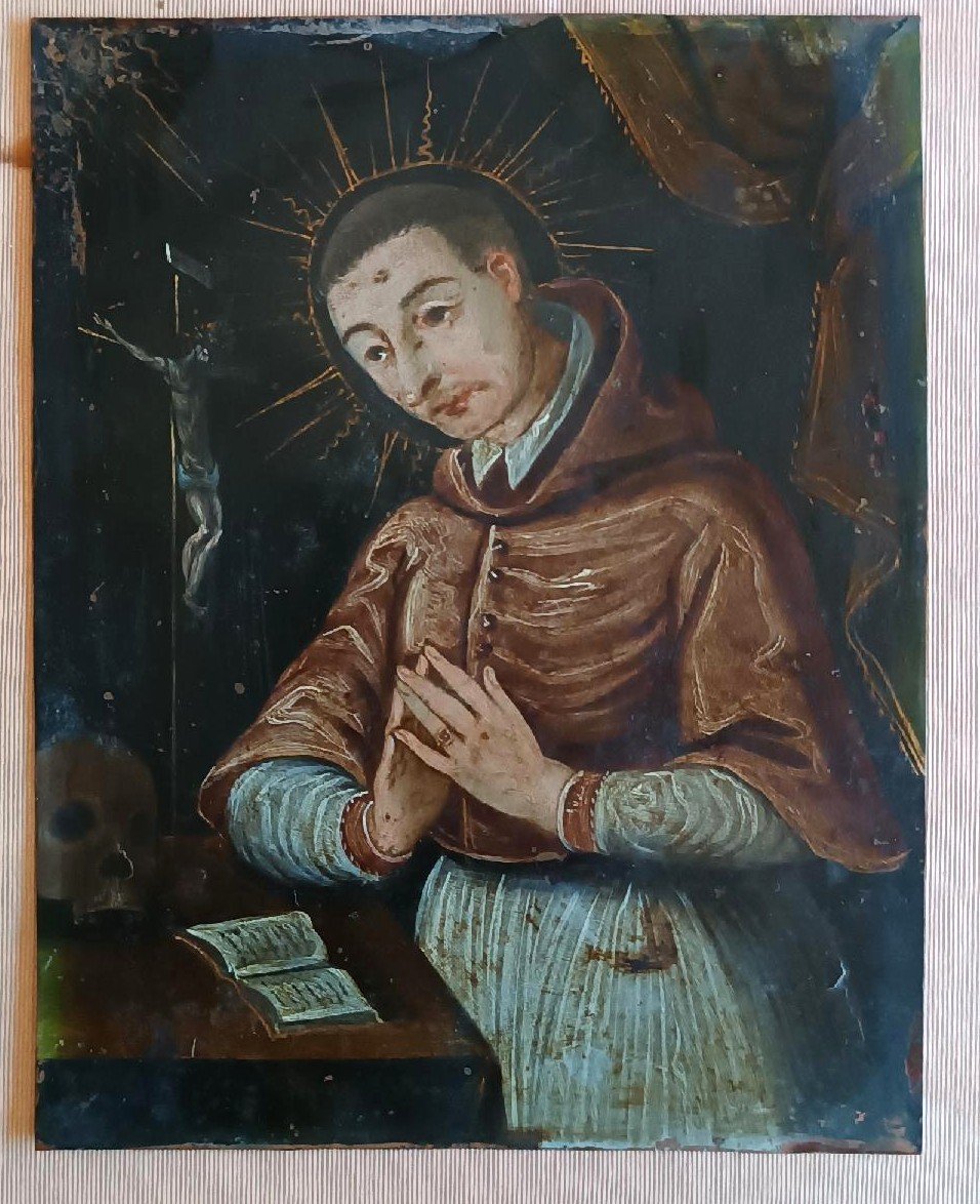 Antique Painting On Copper—st. Charles Borromeo—17th-century Italian School