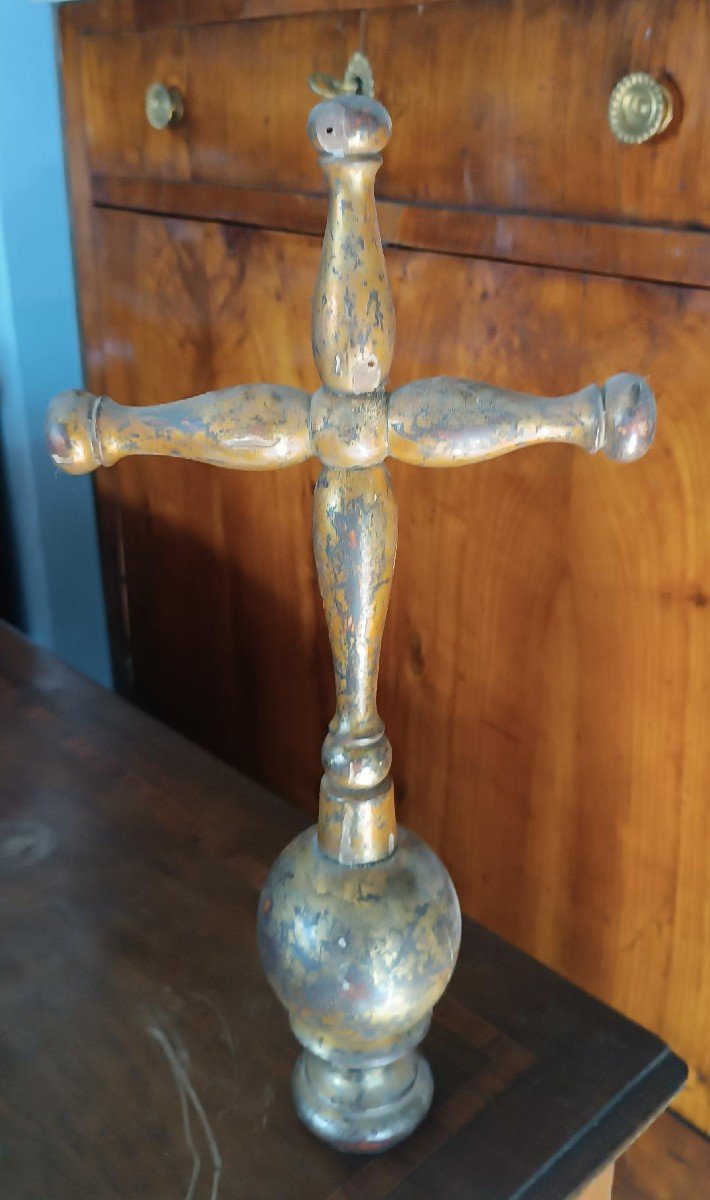 Antique Gilded Wooden Processional Cross, 45 Cm High