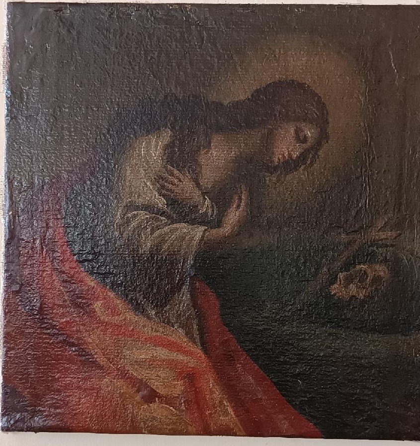 Antique Oil On Canvas Depicting Mary Magdalene, 18th Century, Italian School-photo-3