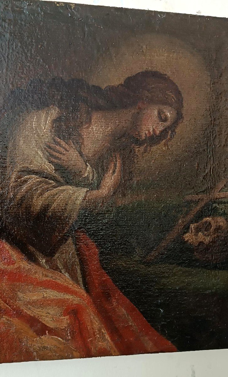 Antique Oil On Canvas Depicting Mary Magdalene, 18th Century, Italian School-photo-1