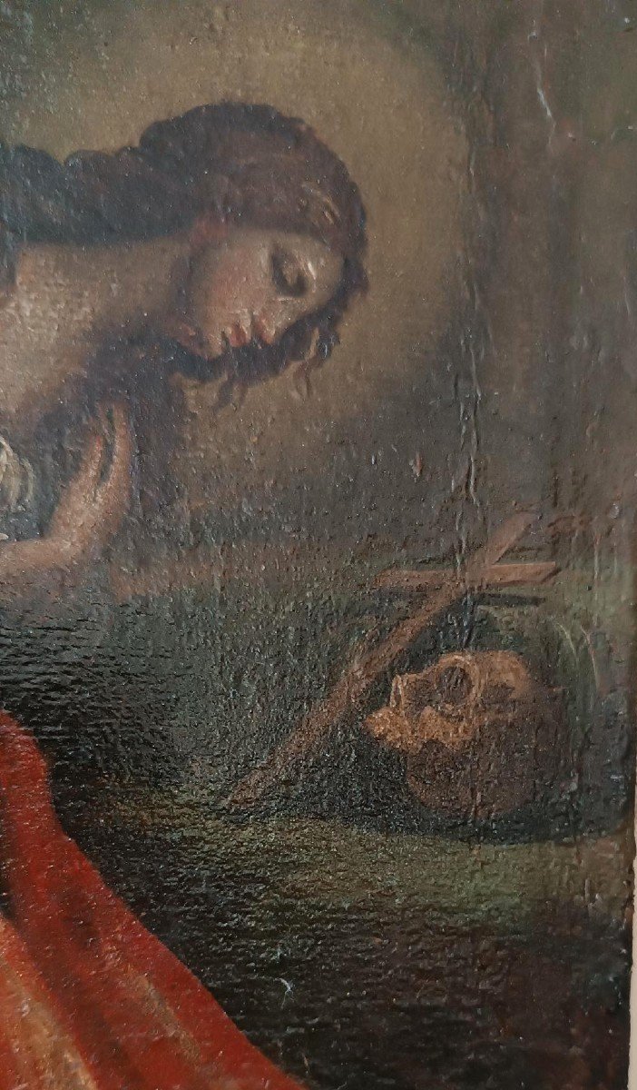 Antique Oil On Canvas Depicting Mary Magdalene, 18th Century, Italian School-photo-2