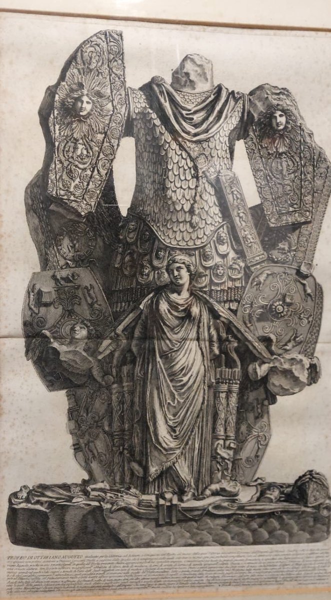Grande gravure Giovanni Battista Piranesi.   Trophées d'Octave Auguste. 1753 -photo-3