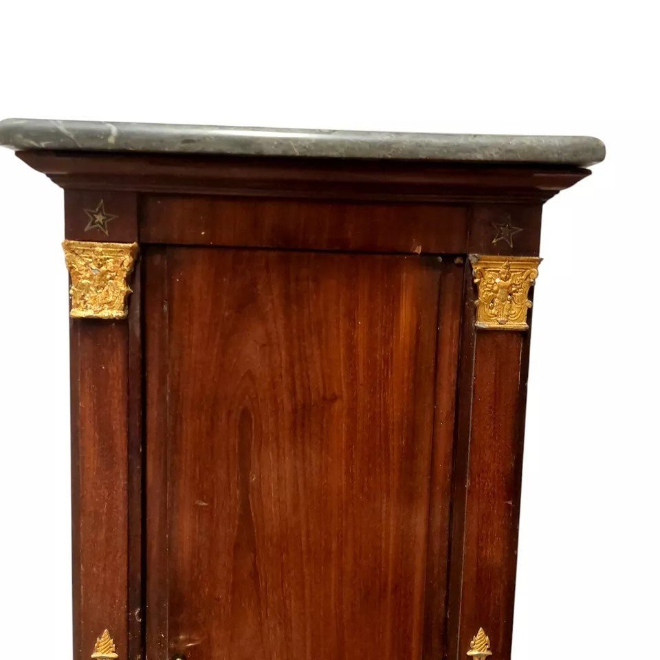 Meuble Colonne Antique Napoléon III Acajou Marbre 19ème Siècle Frises Dorées-photo-4