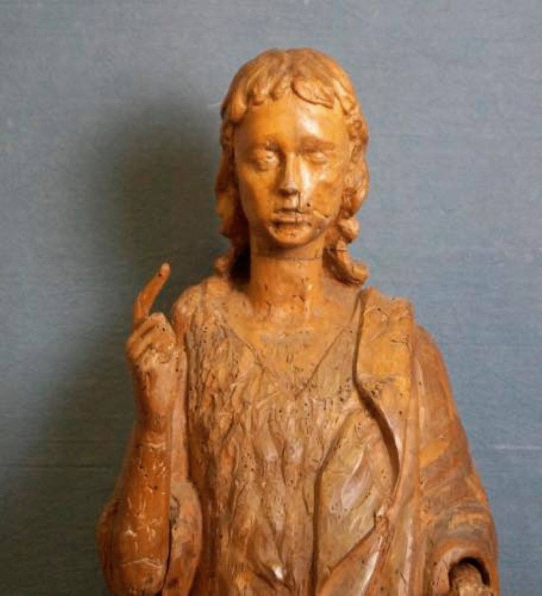 Sculpture en bois sculpté de saint Jean H.115 CM Italie XVIIe siècle-photo-2